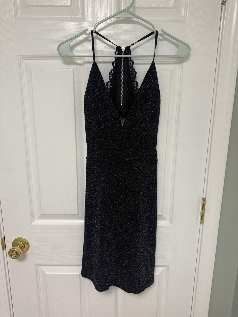 Emerald Sundae Black Sparkle Midi Slip Dress with Lace Back Detail